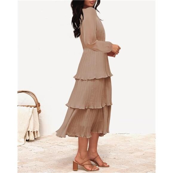 ZESICA Women's 2025 Long Sleeve Crew Neck Ruffle Tiered Layered Chiffon Flowy - Picture 3 of 12